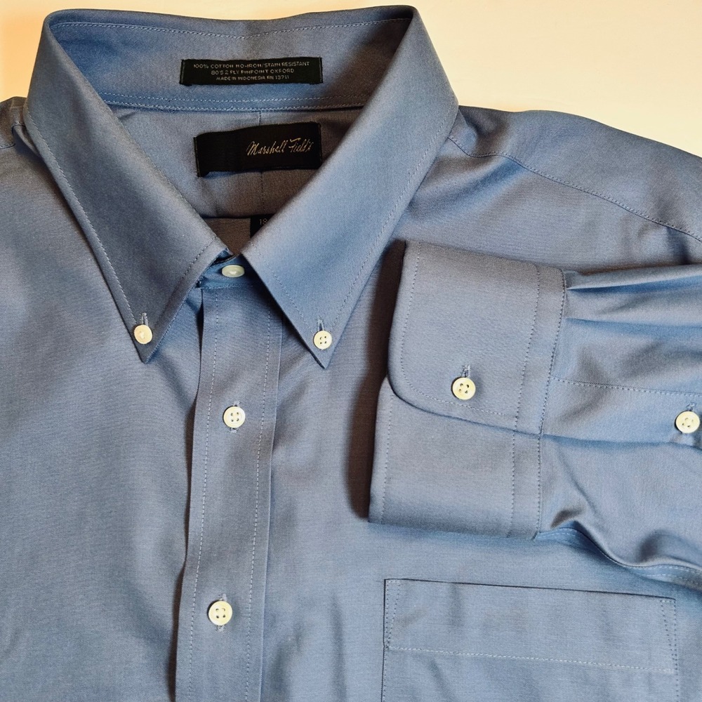 Marshall Fields Blue 18 35 Cotton No Iron Stain Resistant Oxford Dress Shirt Men